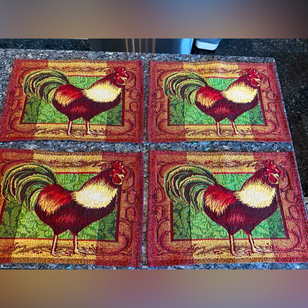 Table Placemats Tapestry Rooster Fall Holidays Set of 4 Vibrant Colors Kitchen